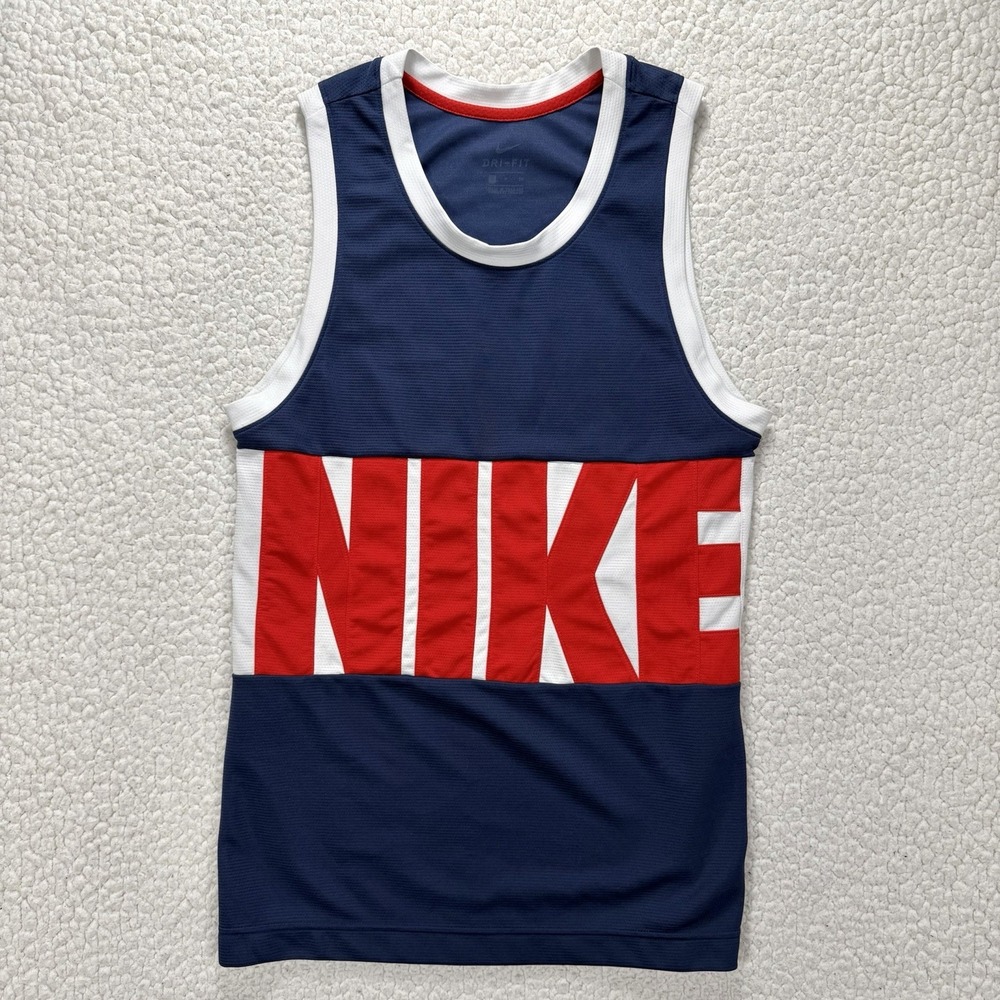 Nike Dri-FIT Tank Top Men's M Navy Red Athletic Gym Running Performance USA